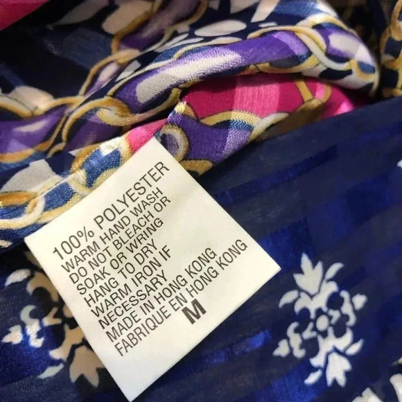 VINTAGE MAYEELOK V NECK PINK & BLUE PRINT BLOUSE GLAM 80’s - Picture 9 of 12